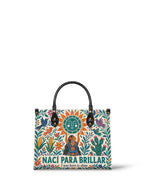 "Nací para brillar" ver.2 Leather Handbag - front view | Paleta Bags