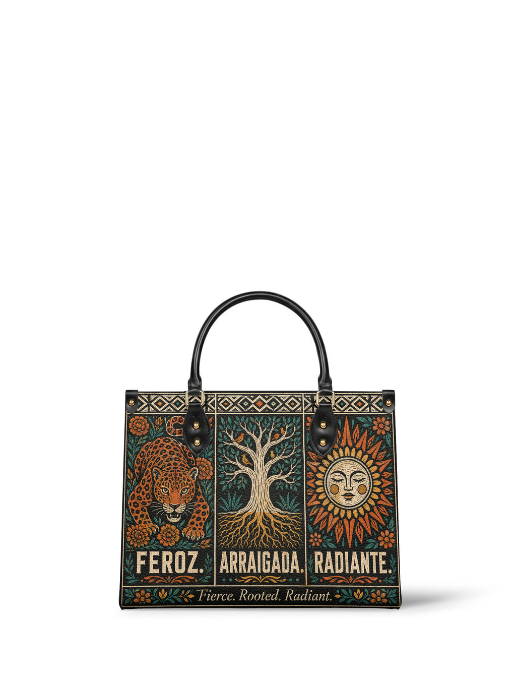 "Feroz. Arraigada. Radiante" ver.1 Leather Handbag - front view | Paleta Bags