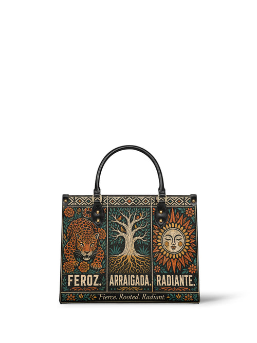 "Feroz. Arraigada. Radiante" ver.1 Leather Handbag - front view | Paleta Bags
