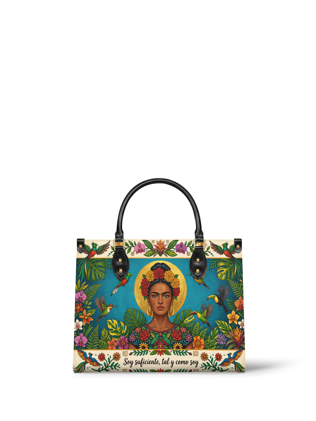 "Soy suficiente, tal y como soy" ver.11 Leather Handbag - front view | Paleta Bags