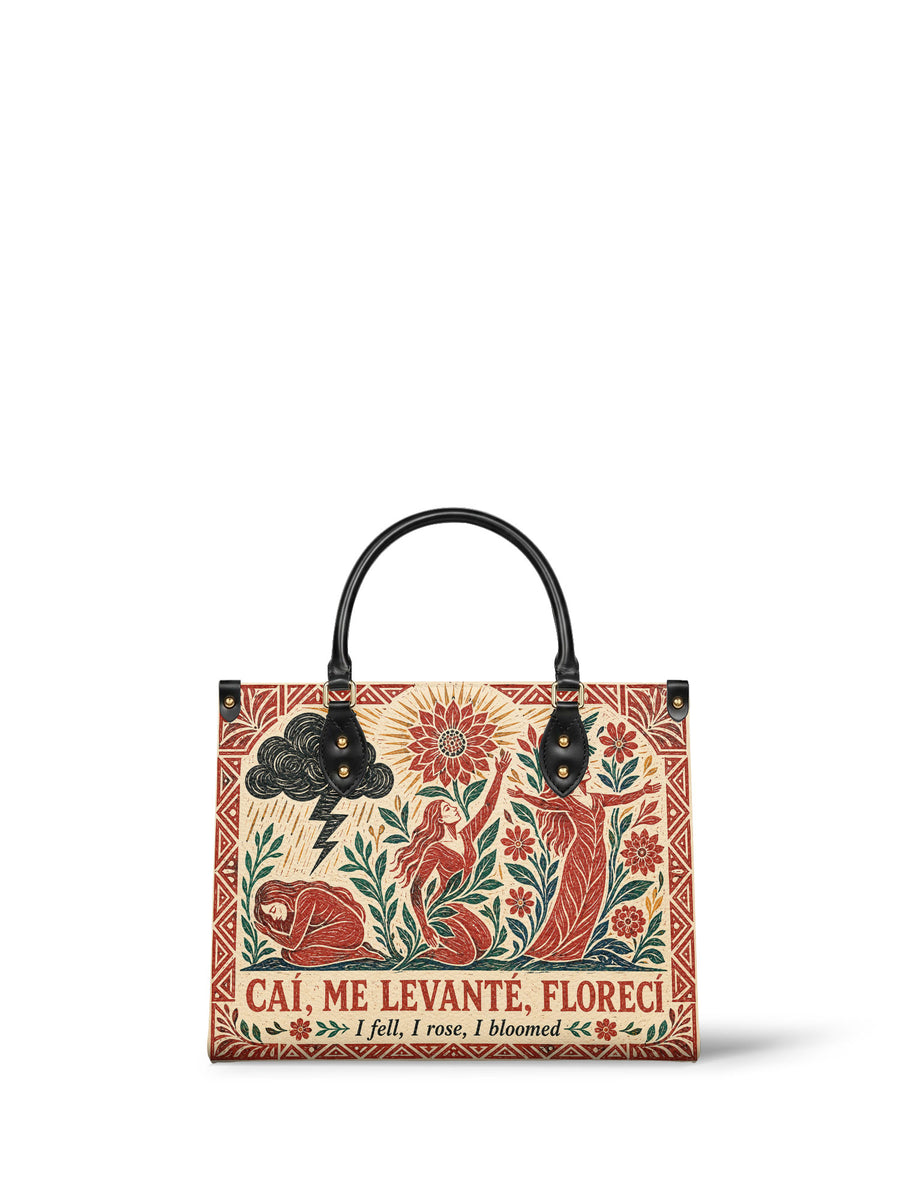 "Caí, me levanté, florecí" ver.2 Leather Handbag