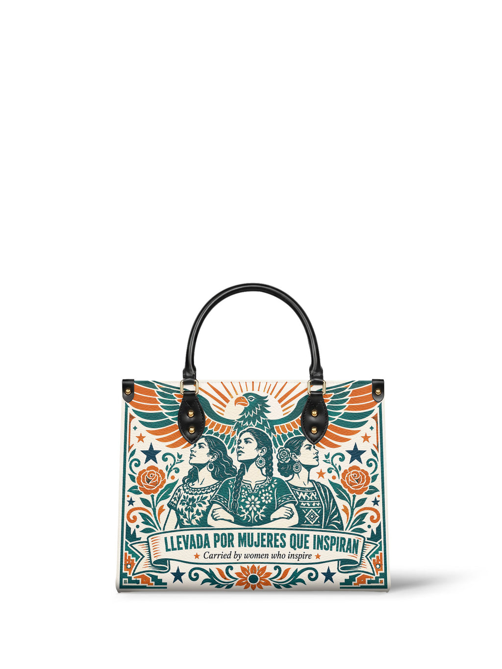 "Llevada por mujeres que inspiran" ver.3 Leather Handbag - front view | Paleta Bags