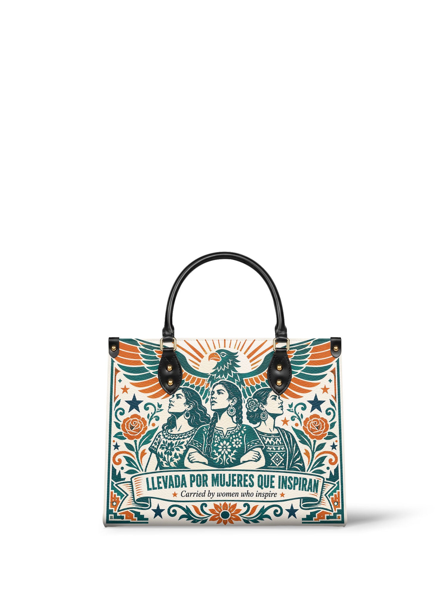 "Llevada por mujeres que inspiran" ver.3 Leather Handbag - front view | Paleta Bags