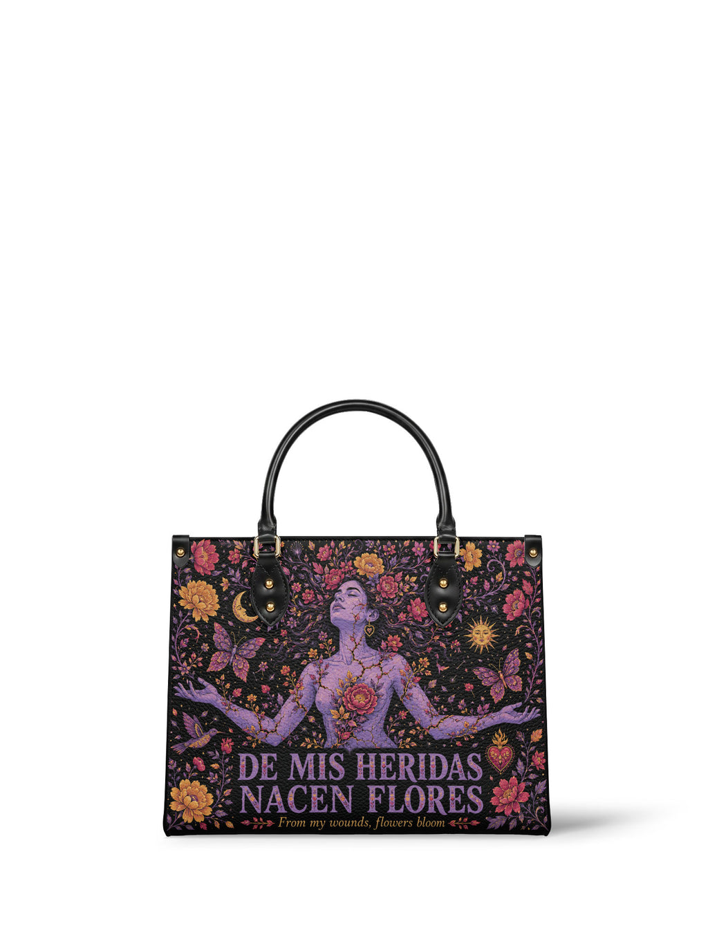 "De mis heridas nacen flores" ver.5 Leather Handbag - front view | Paleta Bags