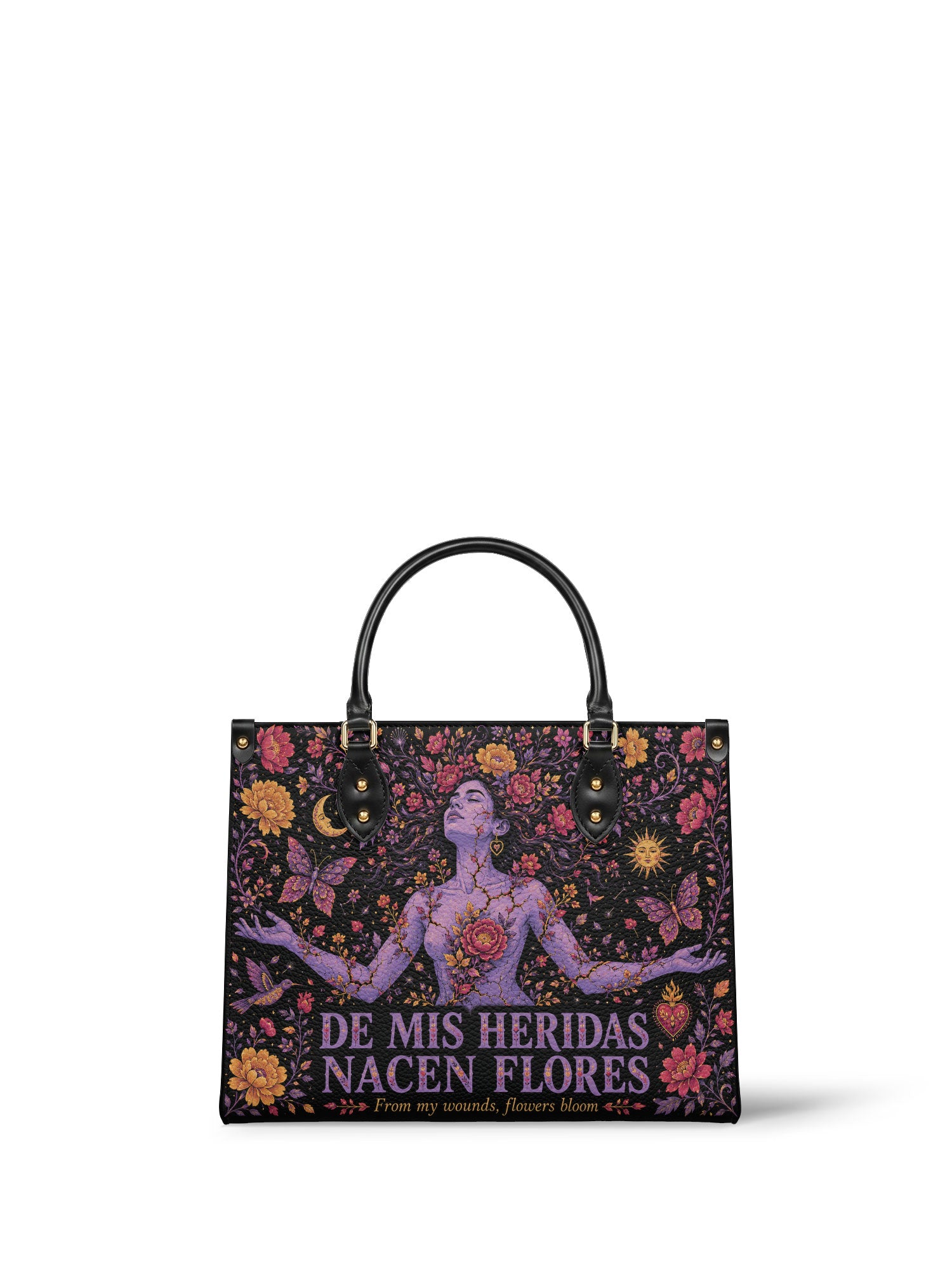 "De mis heridas nacen flores" ver.5 Leather Handbag - front view | Paleta Bags