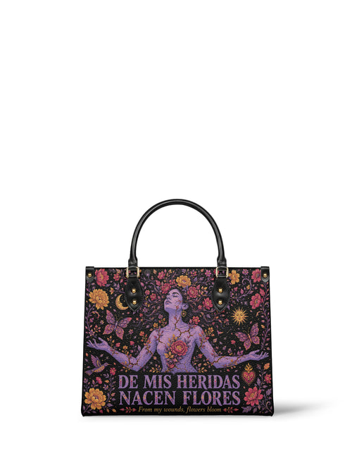 "De mis heridas nacen flores" ver.5 Leather Handbag - front view | Paleta Bags
