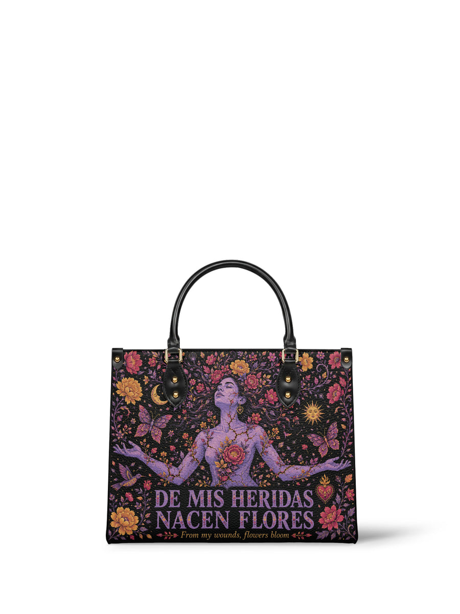 "De mis heridas nacen flores" ver.5 Leather Handbag
