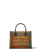 "Educada. Orgullosa. Imparable" ver.2 Leather Handbag - front view | Paleta Bags
