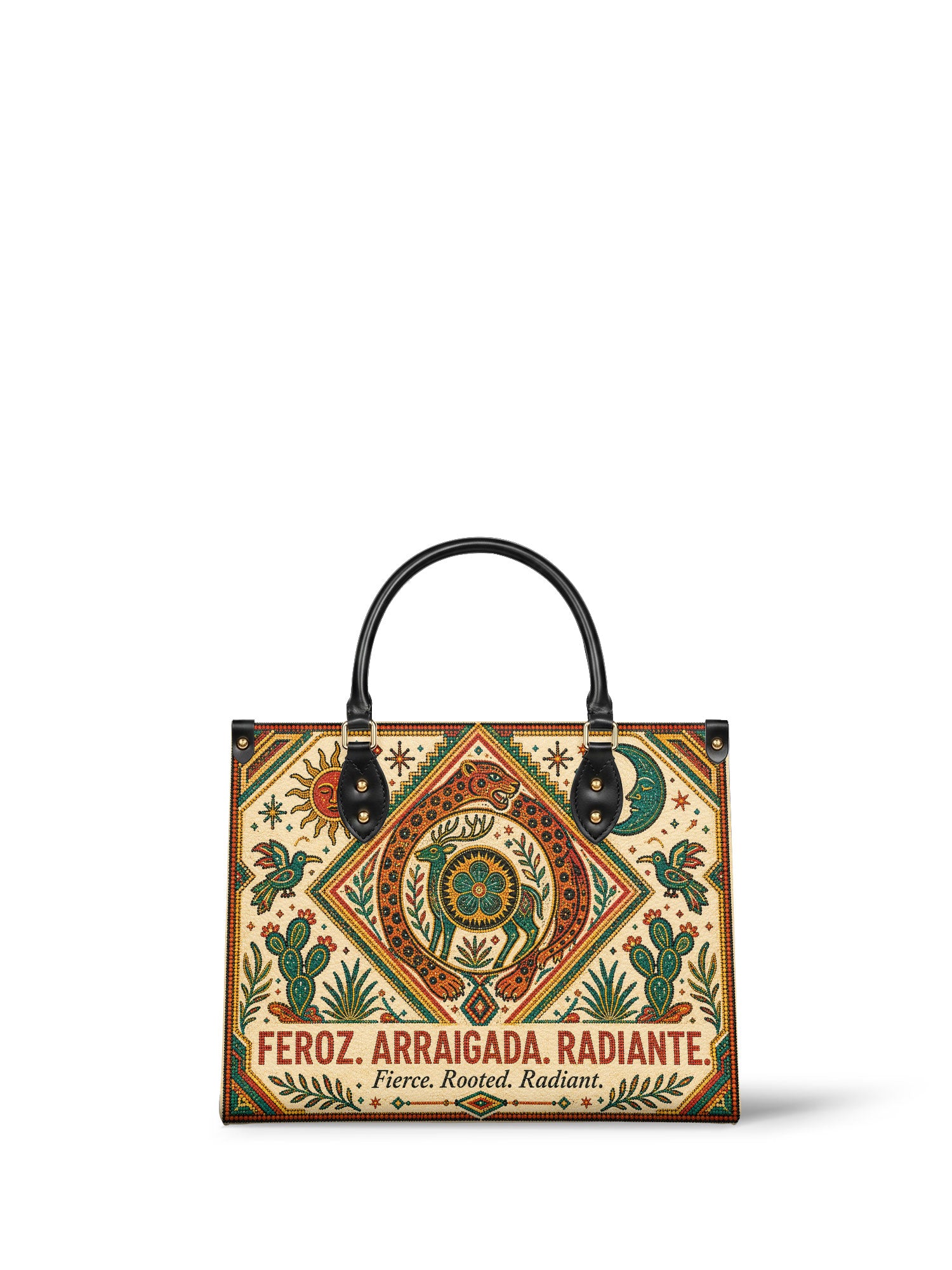 "Feroz. Arraigada. Radiante" ver.2 Leather Handbag - front view | Paleta Bags