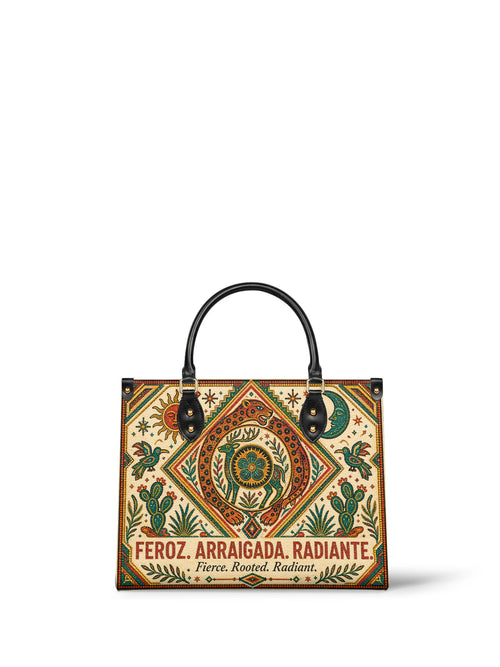 "Feroz. Arraigada. Radiante" ver.2 Leather Handbag - front view | Paleta Bags