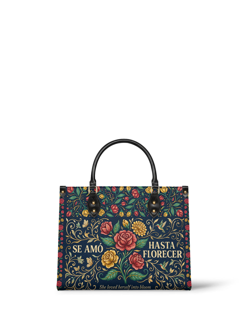 "Se amó hasta florecer" ver.6 Leather Handbag - front view | Paleta Bags