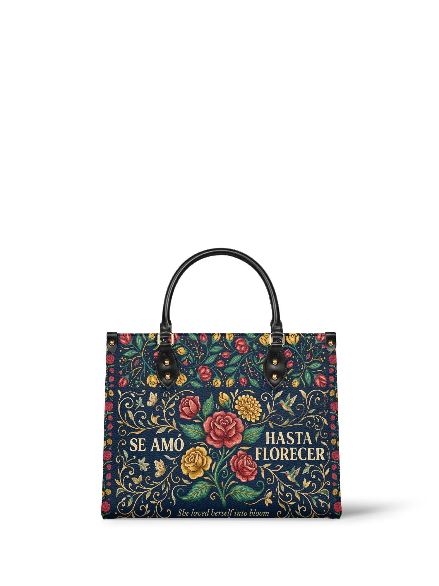 "Se amó hasta florecer" ver.6 Leather Handbag - front view | Paleta Bags