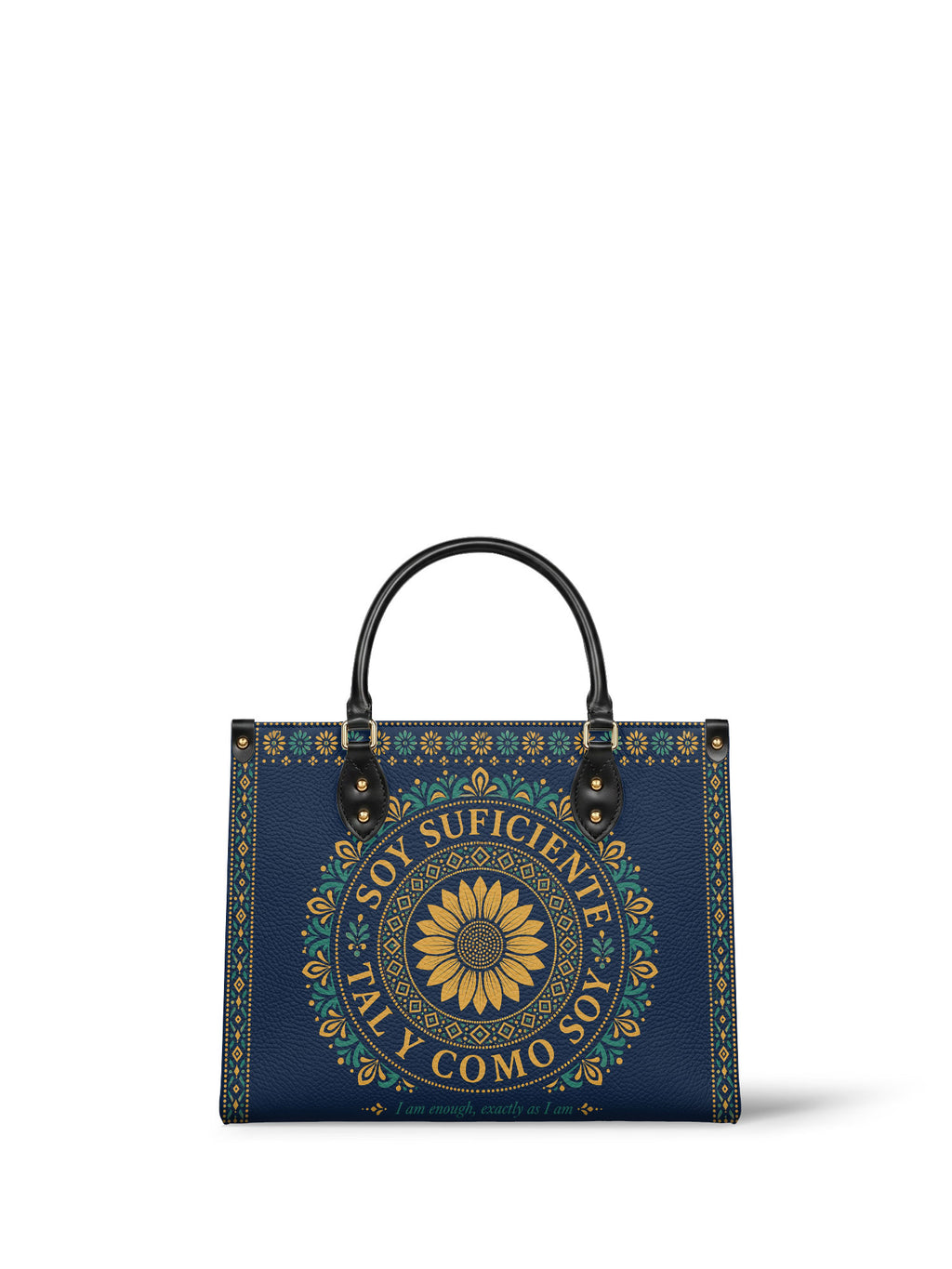 "Soy suficiente, tal y como soy" ver.7 Leather Handbag - front view | Paleta Bags
