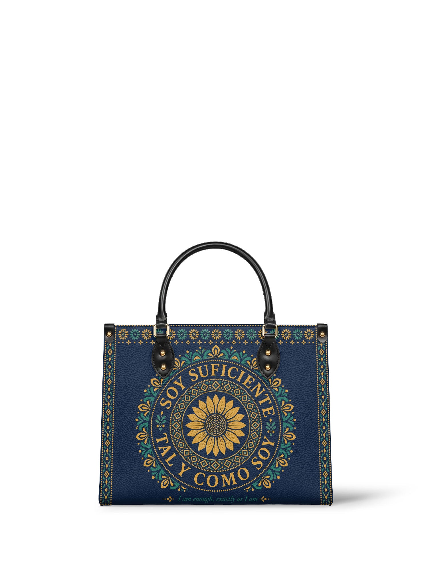 "Soy suficiente, tal y como soy" ver.7 Leather Handbag - front view | Paleta Bags