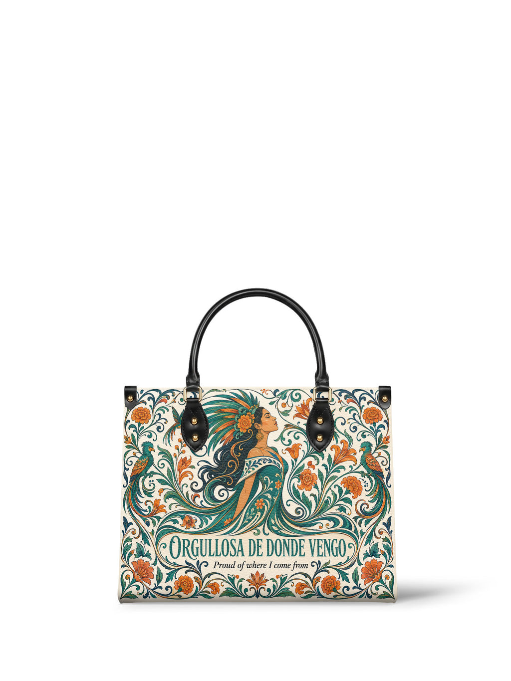 "Orgullosa de donde vengo" ver.3 Leather Handbag - front view | Paleta Bags