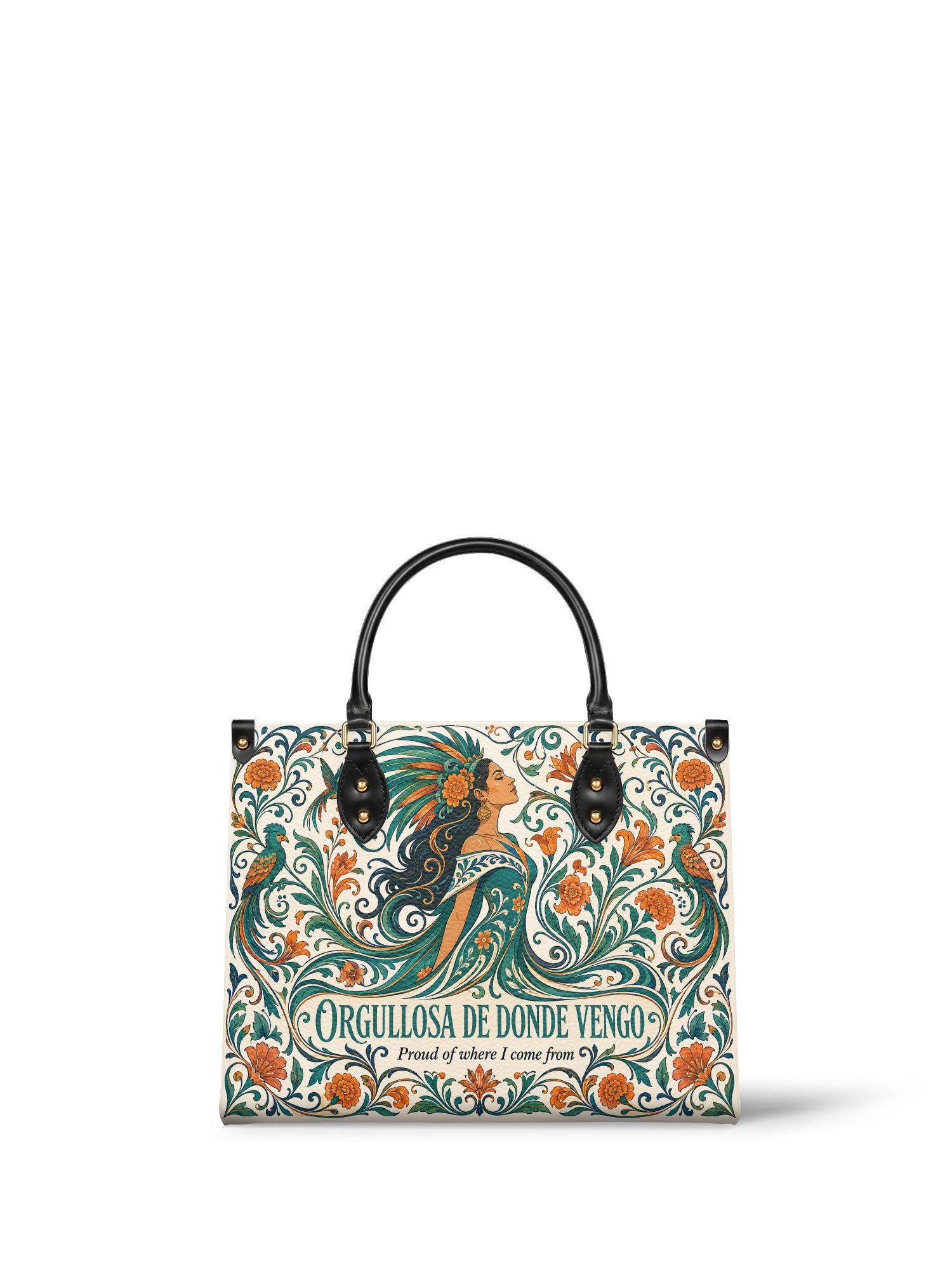 "Orgullosa de donde vengo" ver.3 Leather Handbag - front view | Paleta Bags