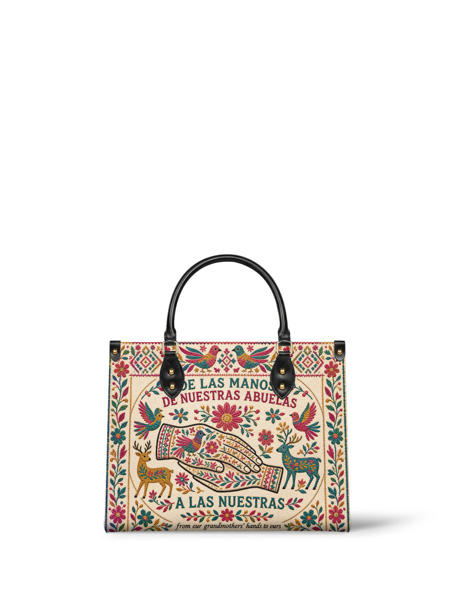 "De las manos de nuestras abuelas a las nuestras" ver.1 Leather Handbag