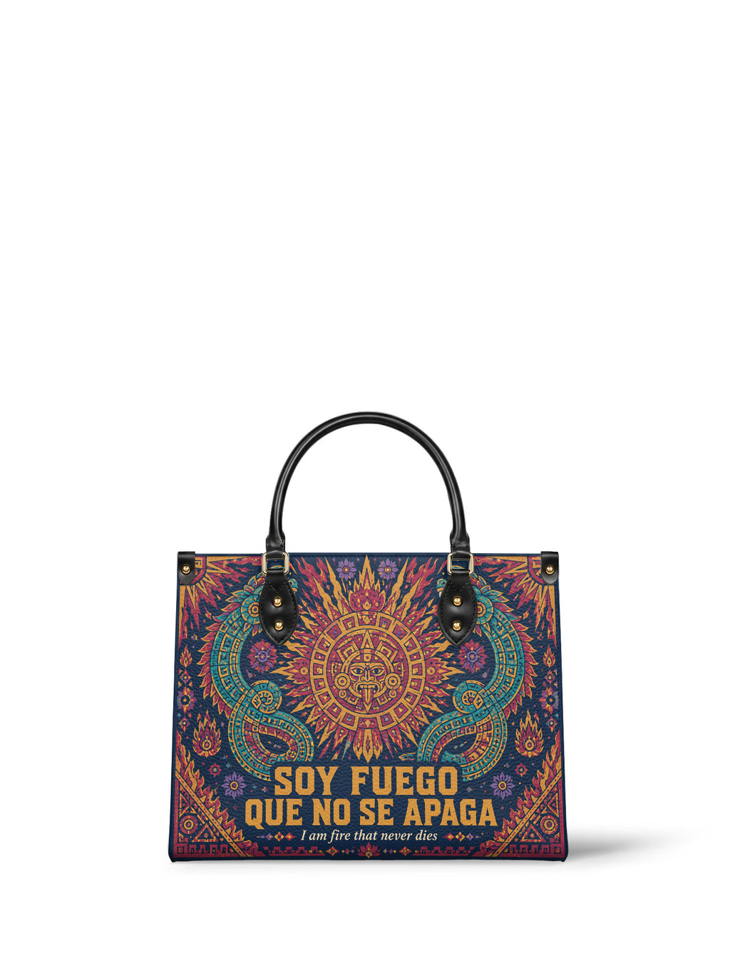 "Soy fuego que no se apaga" ver.3 Leather Handbag - front view | Paleta Bags