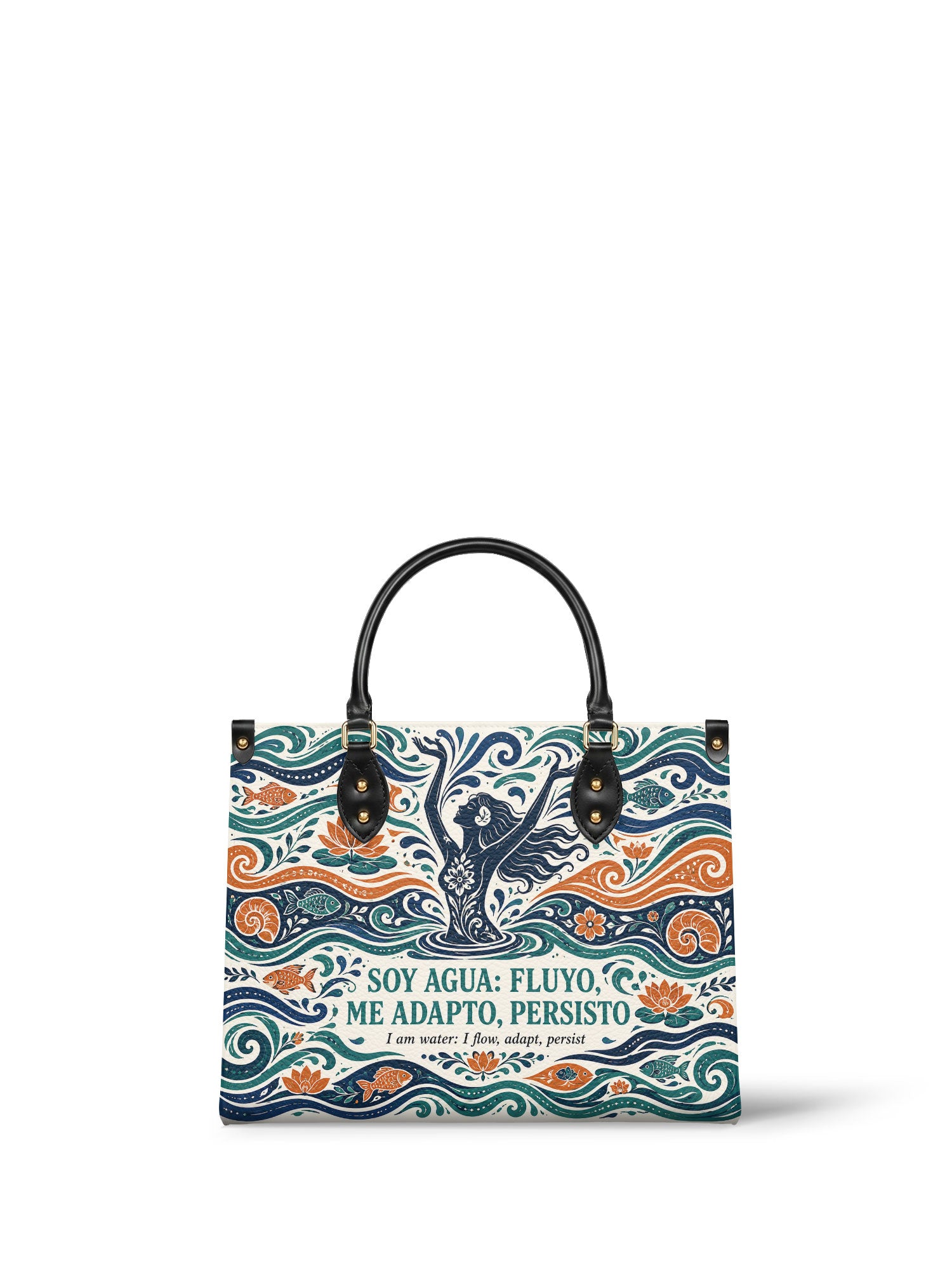 "Soy agua fluyo, me adapto, persisto" ver.1 Leather Handbag - front view | Paleta Bags