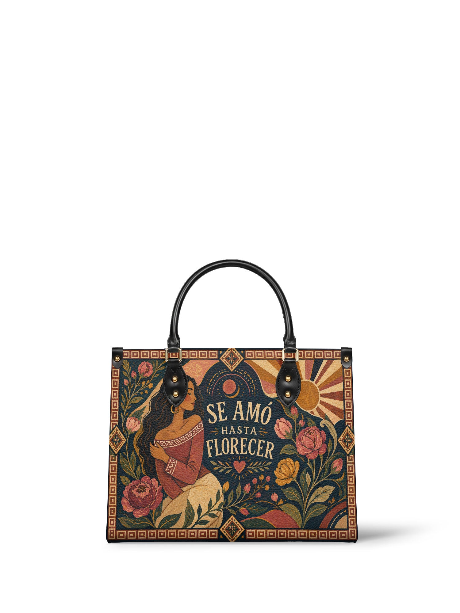 "Se amó hasta florecer" ver.1 Leather Handbag - front view | Paleta Bags