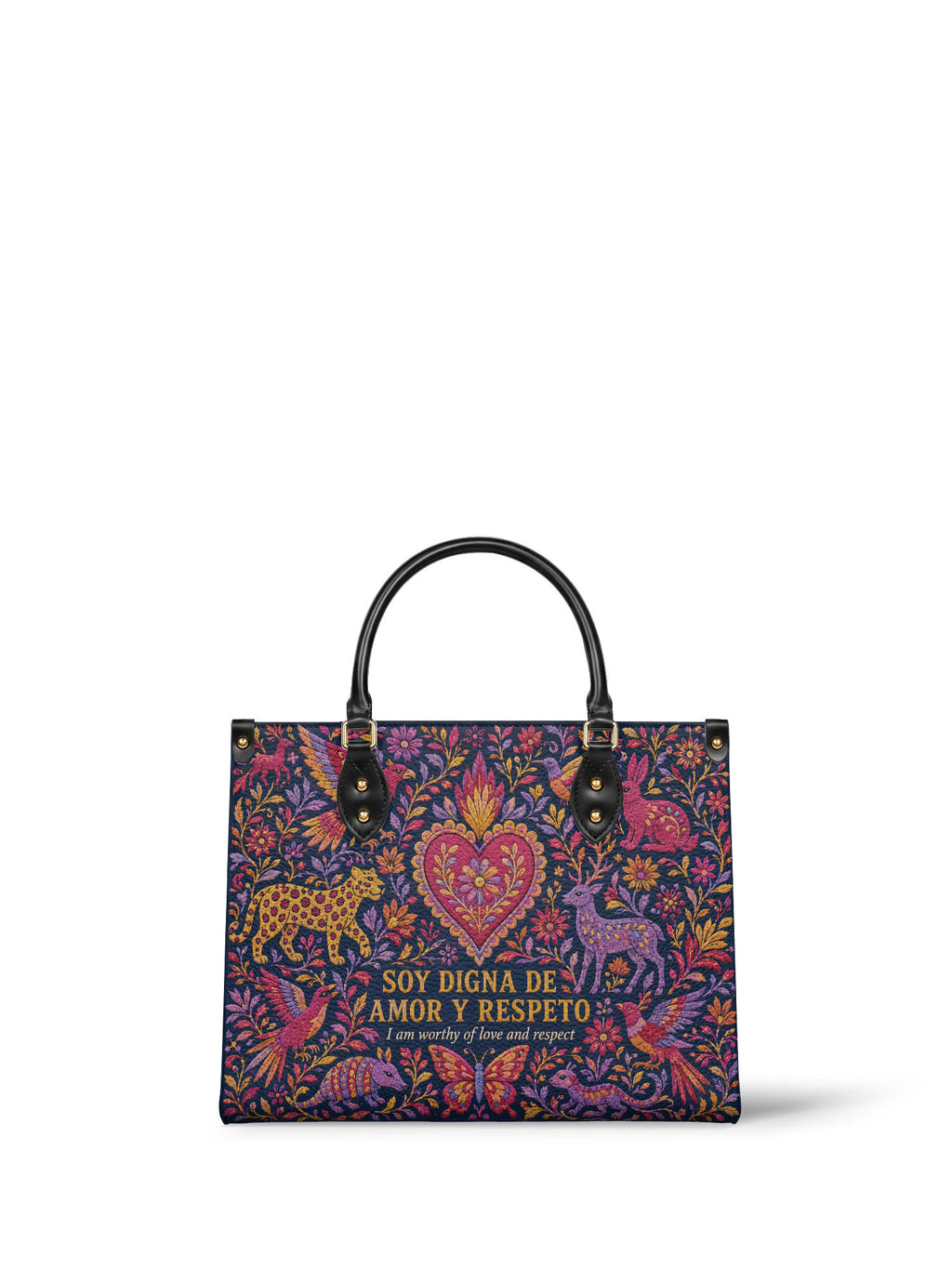 "Otomi Wild Embroidery" ver.2 Leather Handbag - front view | Paleta Bags