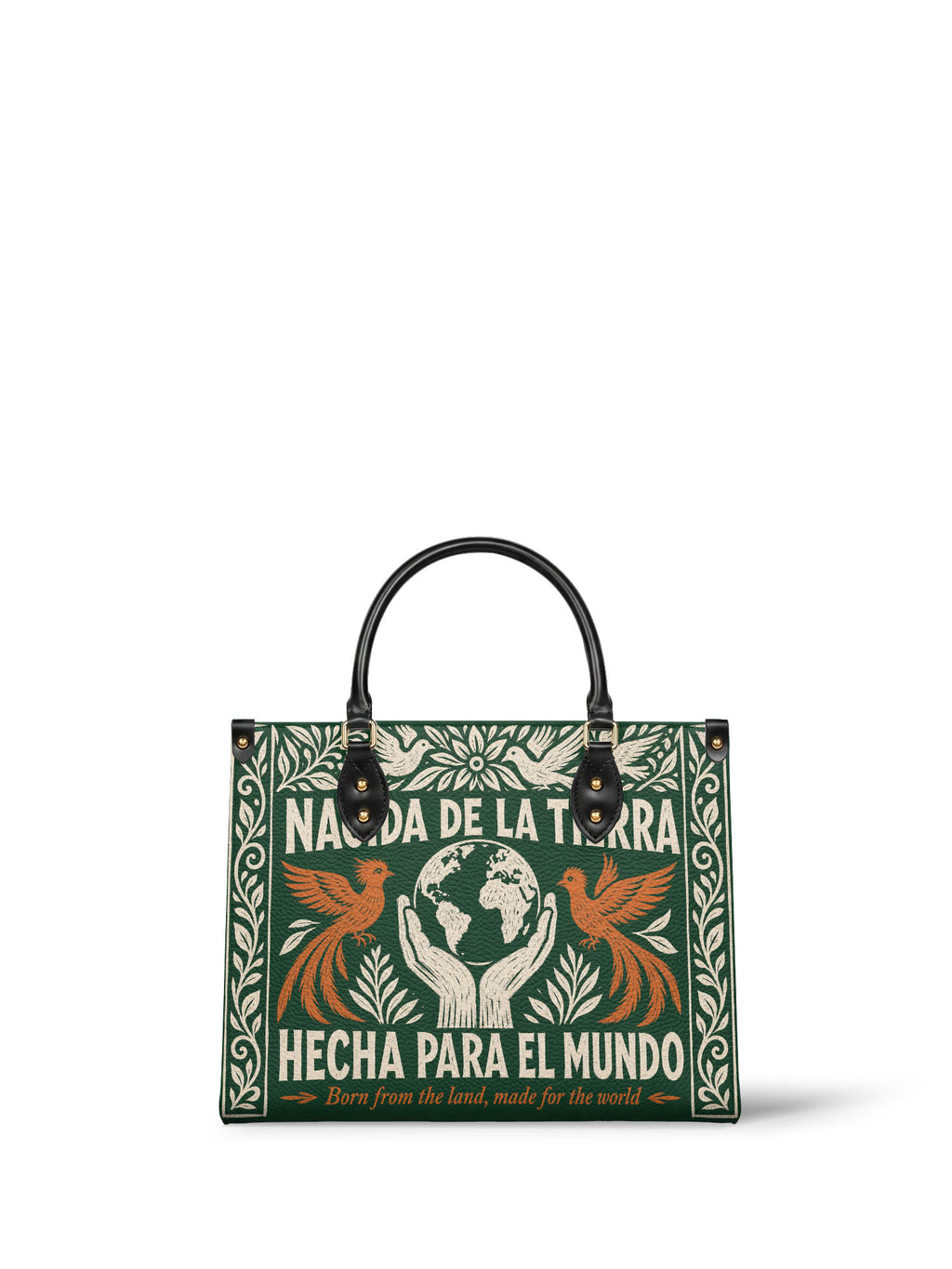 "Nacida de la tierra, hecha para el mundo" ver.3 Leather Handbag - front view | Paleta Bags