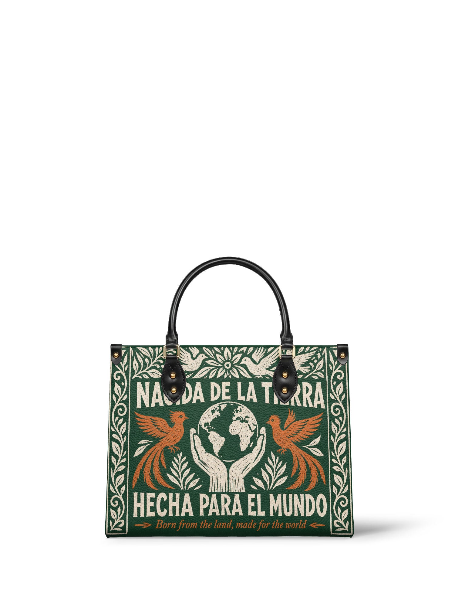 "Nacida de la tierra, hecha para el mundo" ver.3 Leather Handbag - front view | Paleta Bags