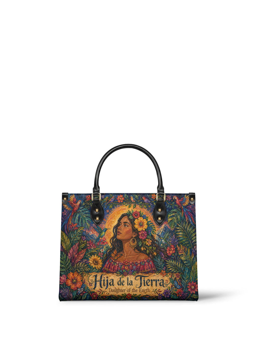 "Soy hija de la tierra" ver.4 Leather Handbag - front view | Paleta Bags