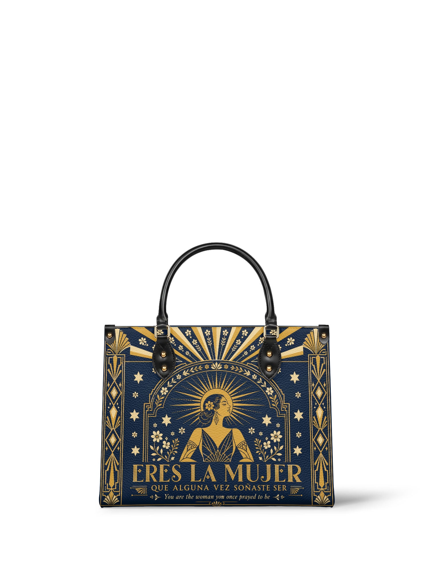 "Eres la mujer que alguna vez soñaste ser" ver.7 Leather Handbag - front view | Paleta Bags