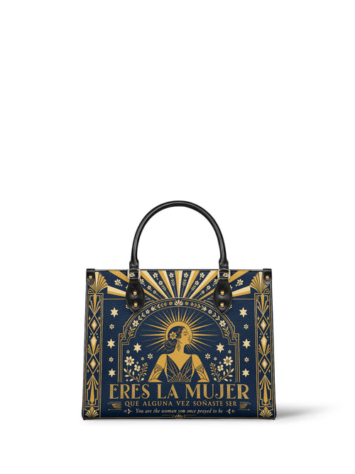 "Eres la mujer que alguna vez soñaste ser" ver.7 Leather Handbag - front view | Paleta Bags