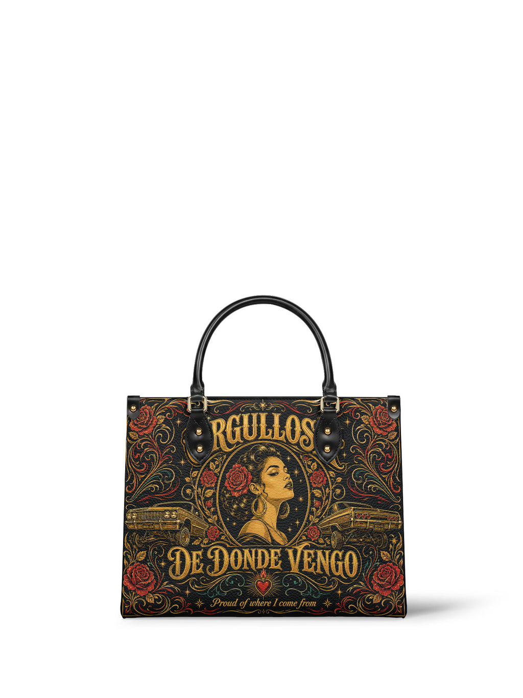 "Orgullosa de donde vengo" ver.4 Leather Handbag - front view | Paleta Bags