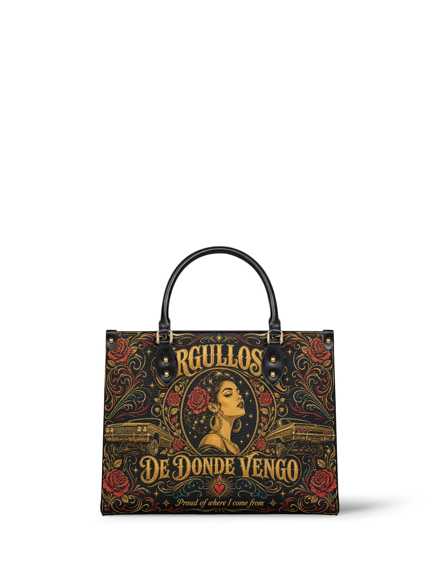 "Orgullosa de donde vengo" ver.4 Leather Handbag - front view | Paleta Bags