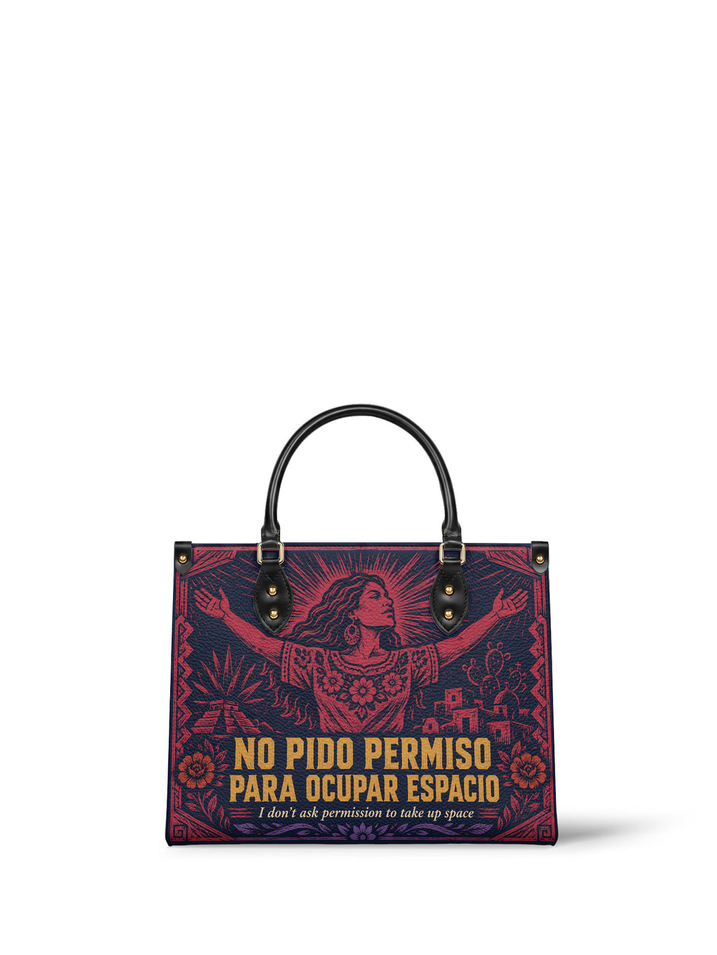 "No pido permiso para ocupar espacio" ver.2 Leather Handbag - front view | Paleta Bags