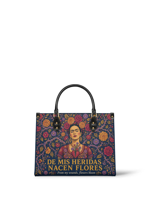 "De mis heridas nacen flores" ver.3 Leather Handbag - front view | Paleta Bags