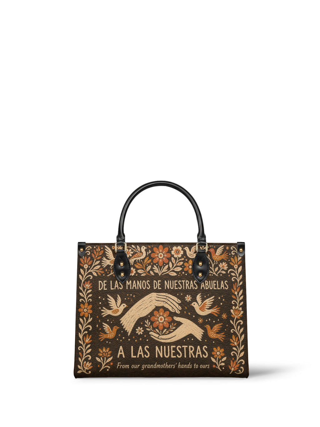 "De las manos de nuestras abuelas a las nuestras" ver.2 Leather Handbag - front view | Paleta Bags