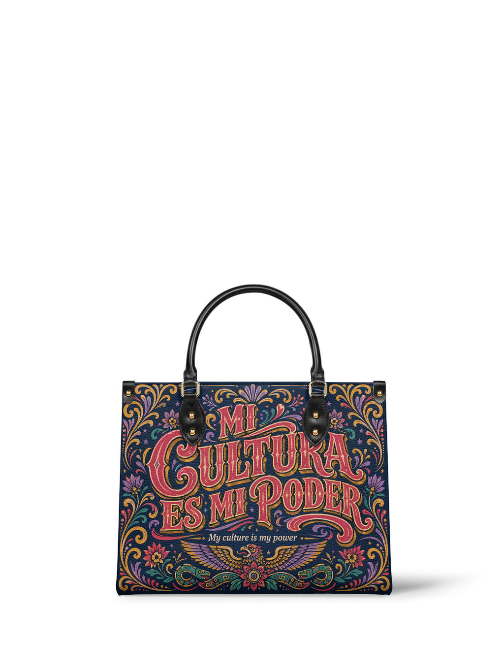 "Mi cultura es mi poder" ver.2 Leather Handbag - front view | Paleta Bags