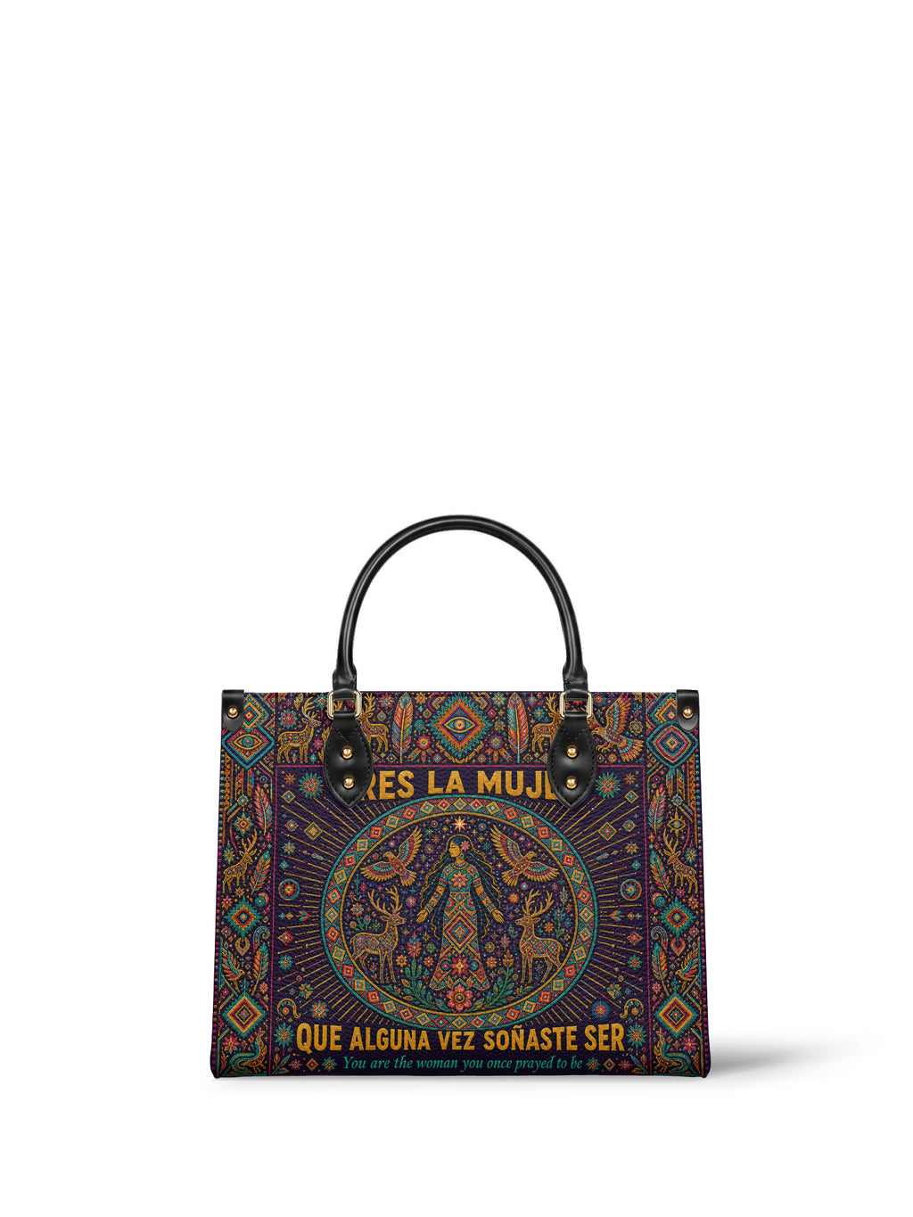 "Eres la mujer que alguna vez soñaste ser" ver.8 Leather Handbag - front view | Paleta Bags