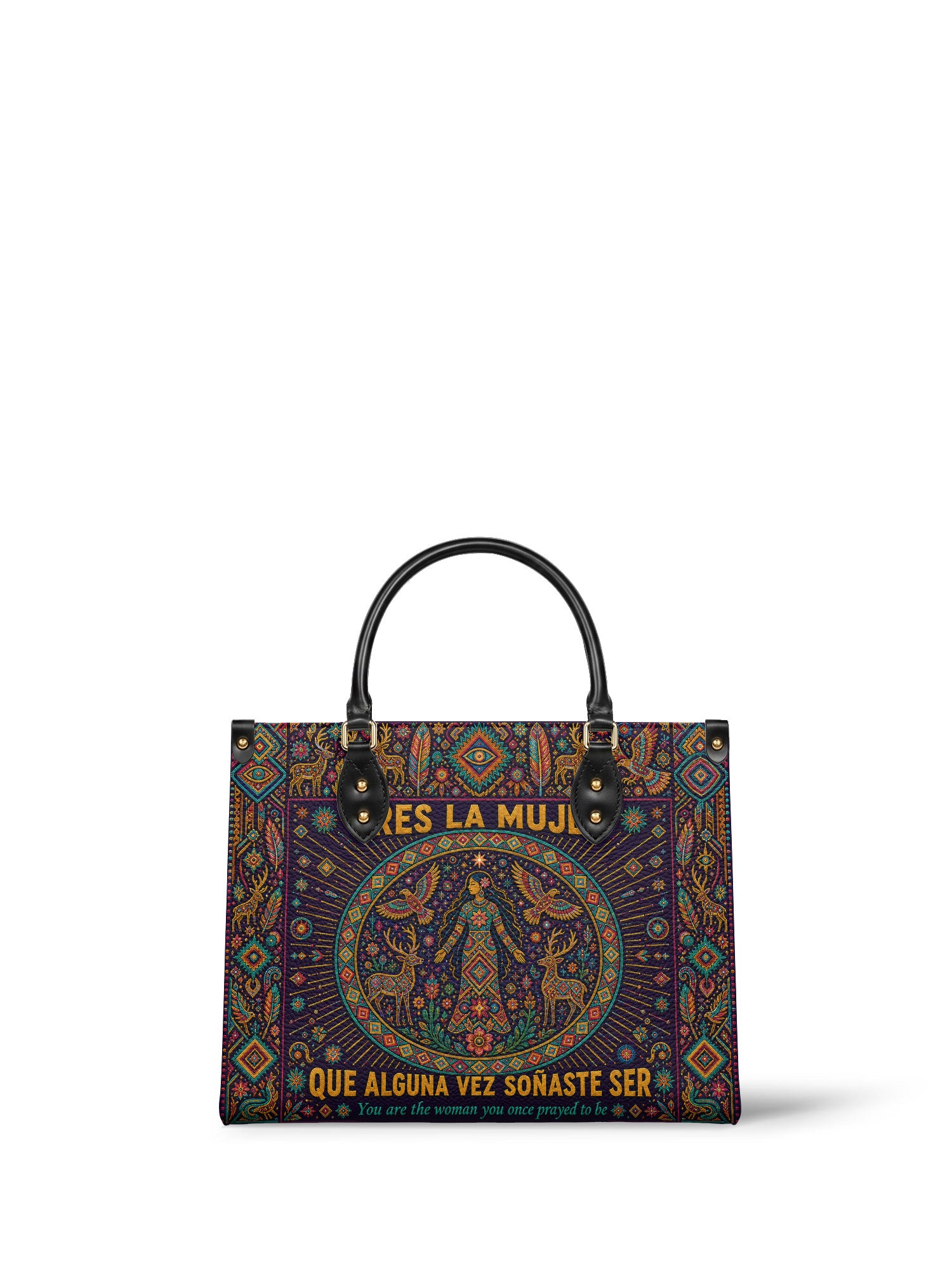 "Eres la mujer que alguna vez soñaste ser" ver.8 Leather Handbag - front view | Paleta Bags