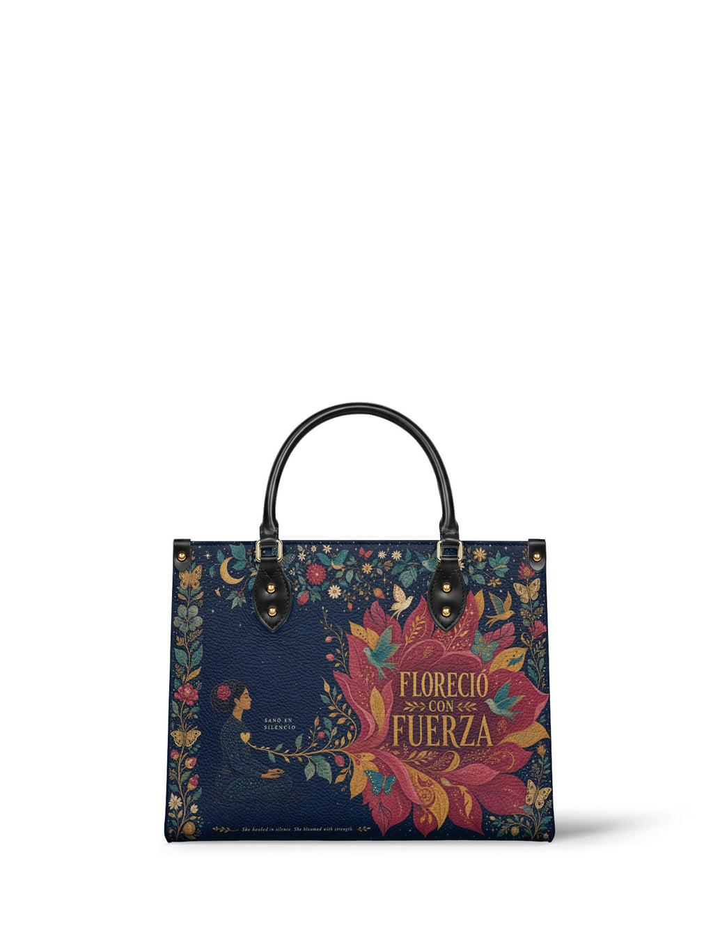 "Sanó en silencio, floreció con fuerza" ver.2 Leather Handbag - front view | Paleta Bags