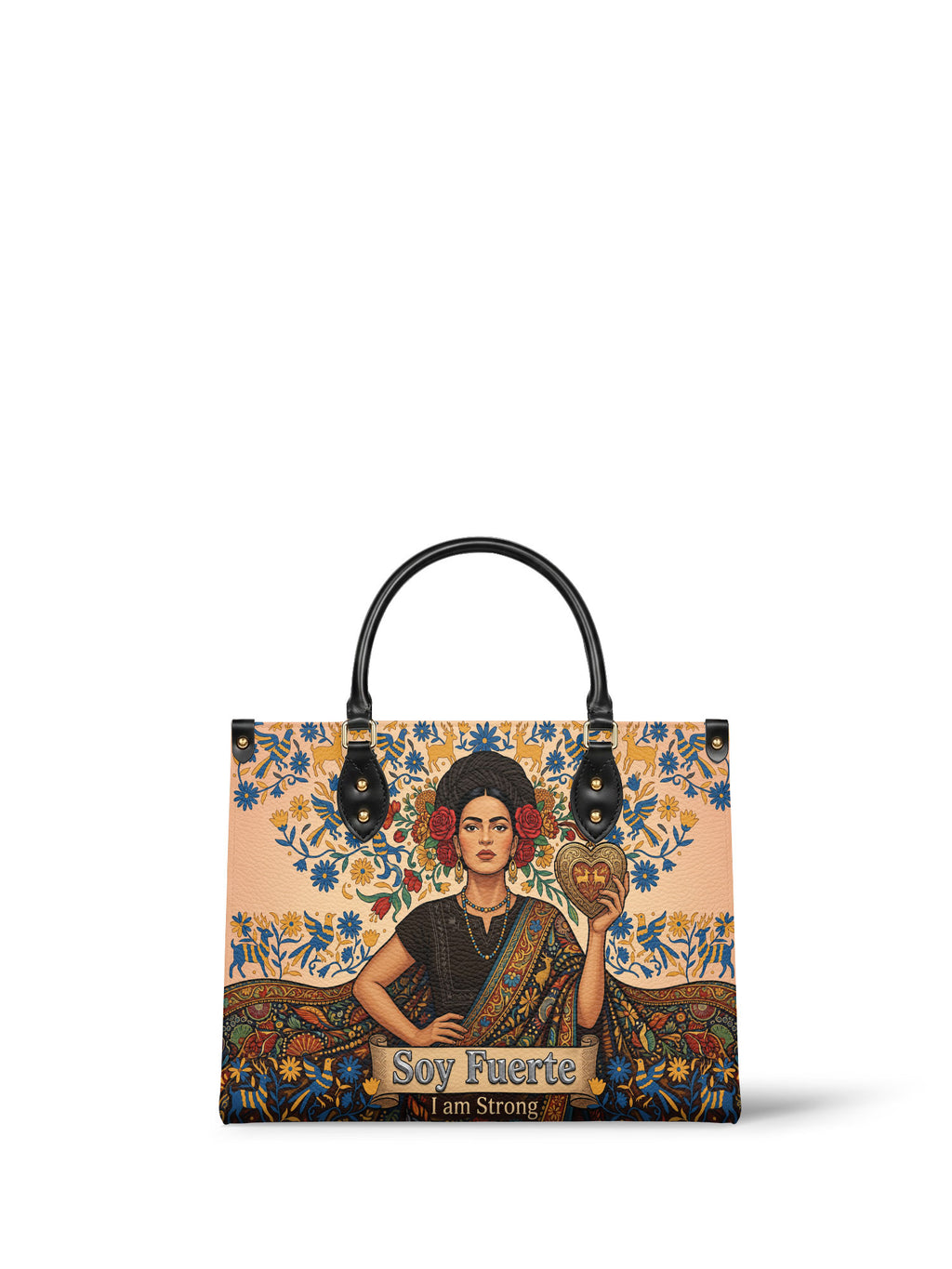 "Soy Fuerte" ver.3 Leather Handbag - front view | Paleta Bags