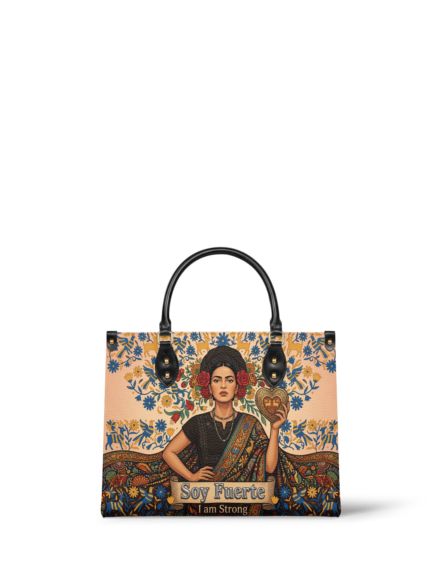 "Soy Fuerte" ver.3 Leather Handbag - front view | Paleta Bags