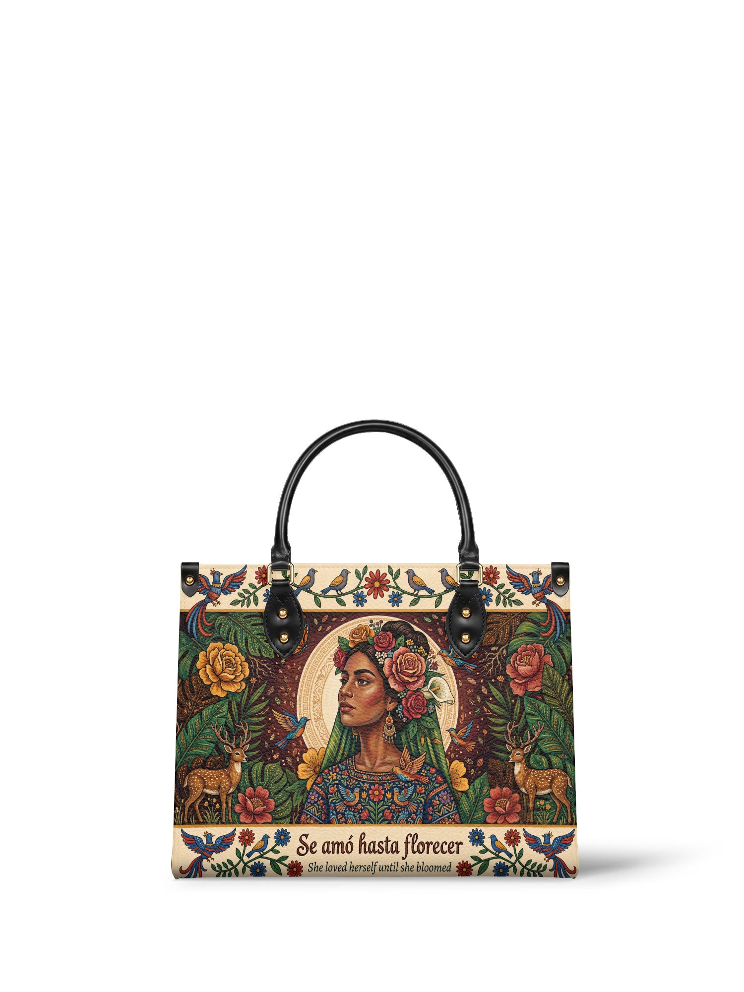 "Se amó hasta florecer" ver.8 Leather Handbag - front view | Paleta Bags