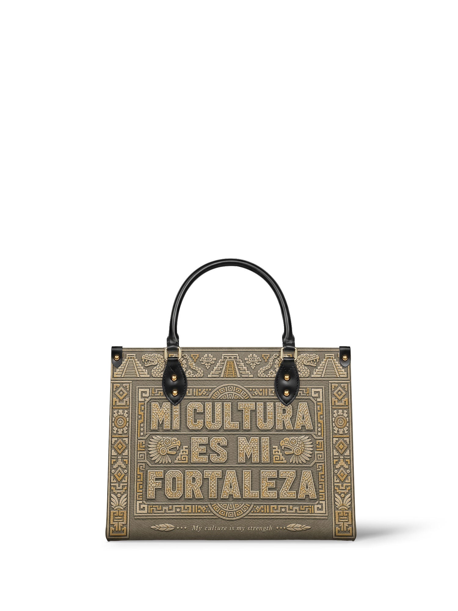 "Mi cultura es mi fortaleza" ver.5 Leather Handbag - front view | Paleta Bags