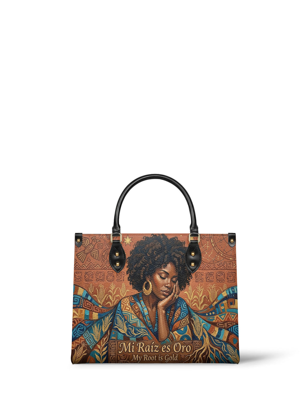 "Mi Raíz es Oro" ver.4 Leather Handbag - front view | Paleta Bags