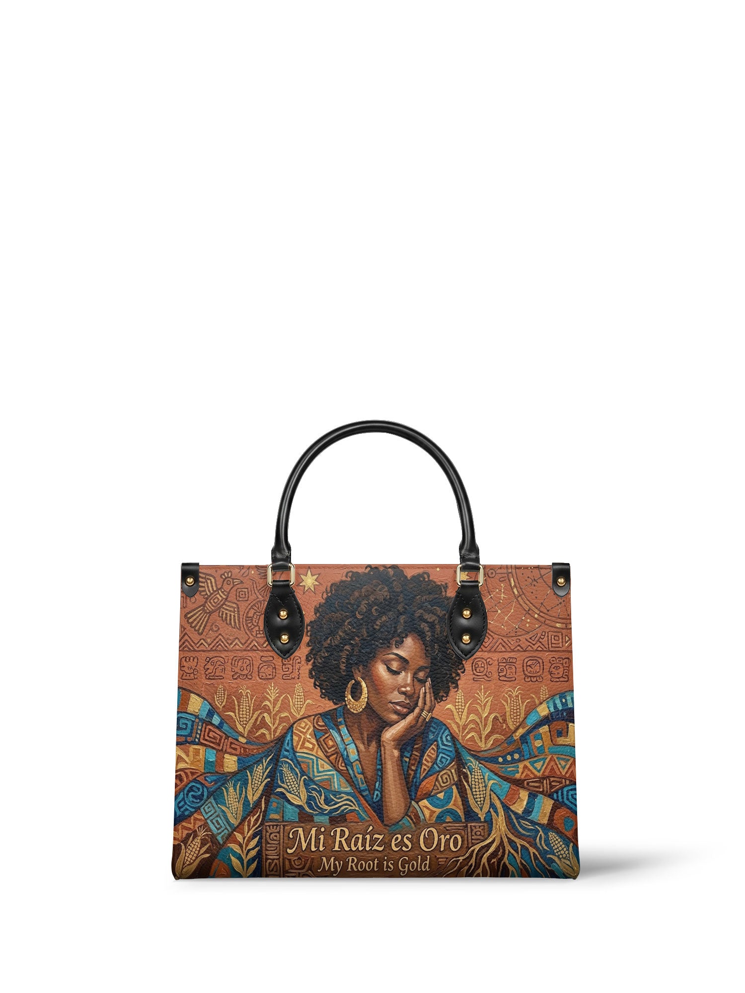 "Mi Raíz es Oro" ver.4 Leather Handbag - front view | Paleta Bags