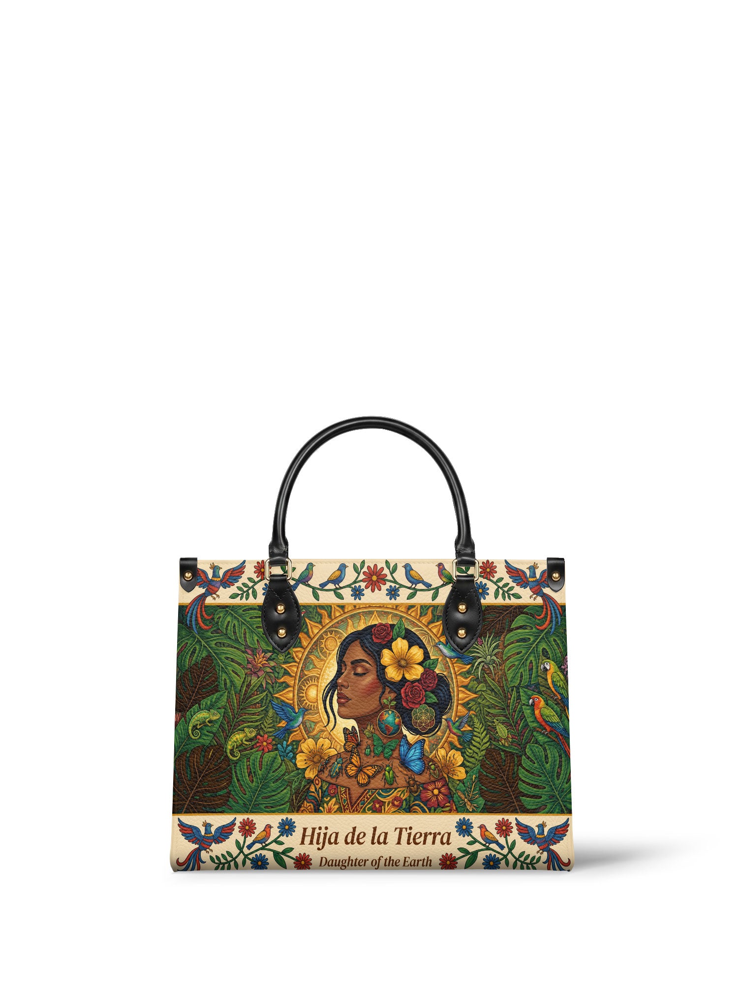 "Soy hija de la tierra" ver.6 Leather Handbag - front view | Paleta Bags