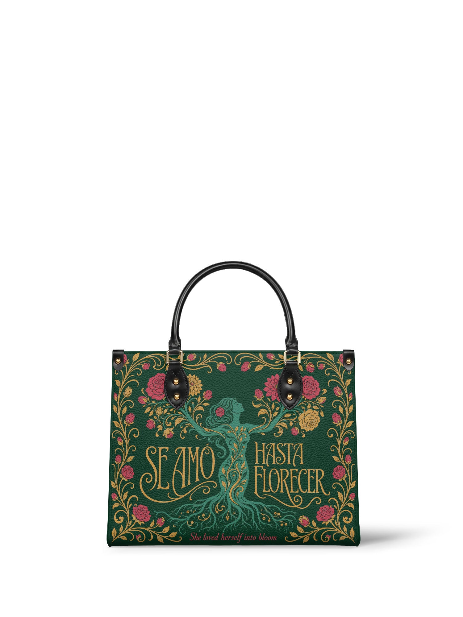 "Se amó hasta florecer" ver.3 Leather Handbag - front view | Paleta Bags