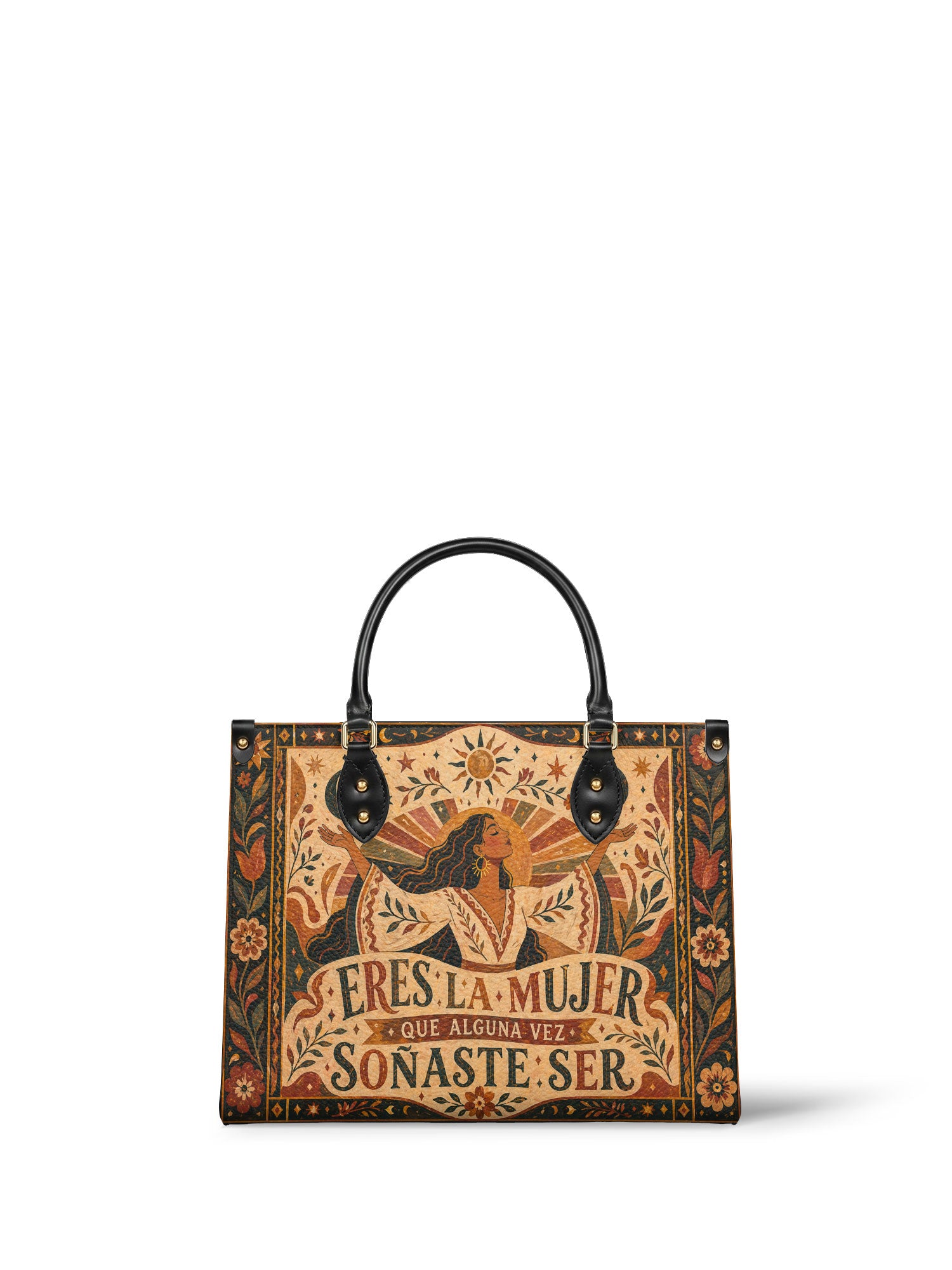 "Eres la mujer que alguna vez soñaste ser" ver.1 Leather Handbag - front view | Paleta Bags