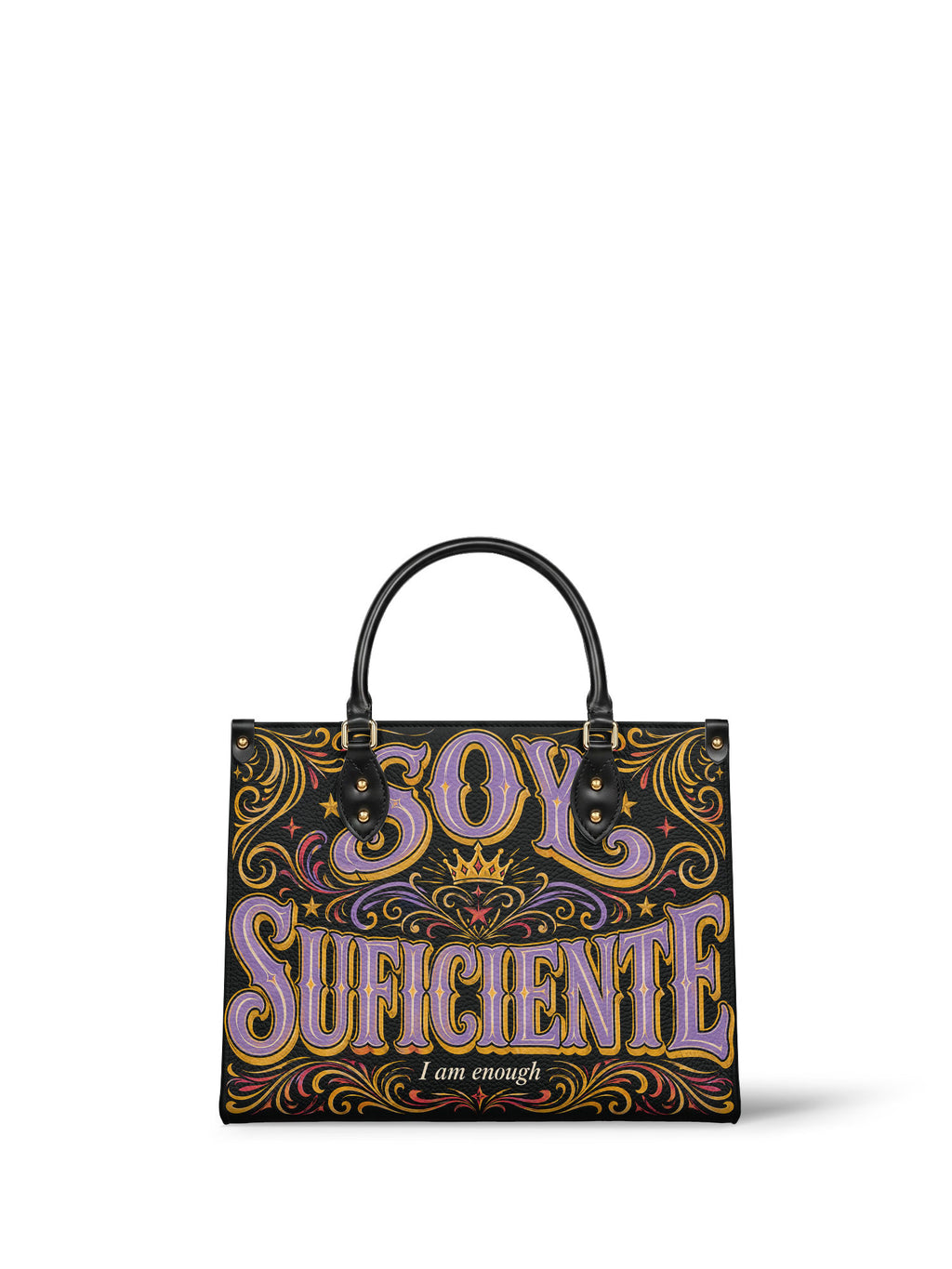 "Soy suficiente, tal y como soy" ver.2 Leather Handbag - front view | Paleta Bags