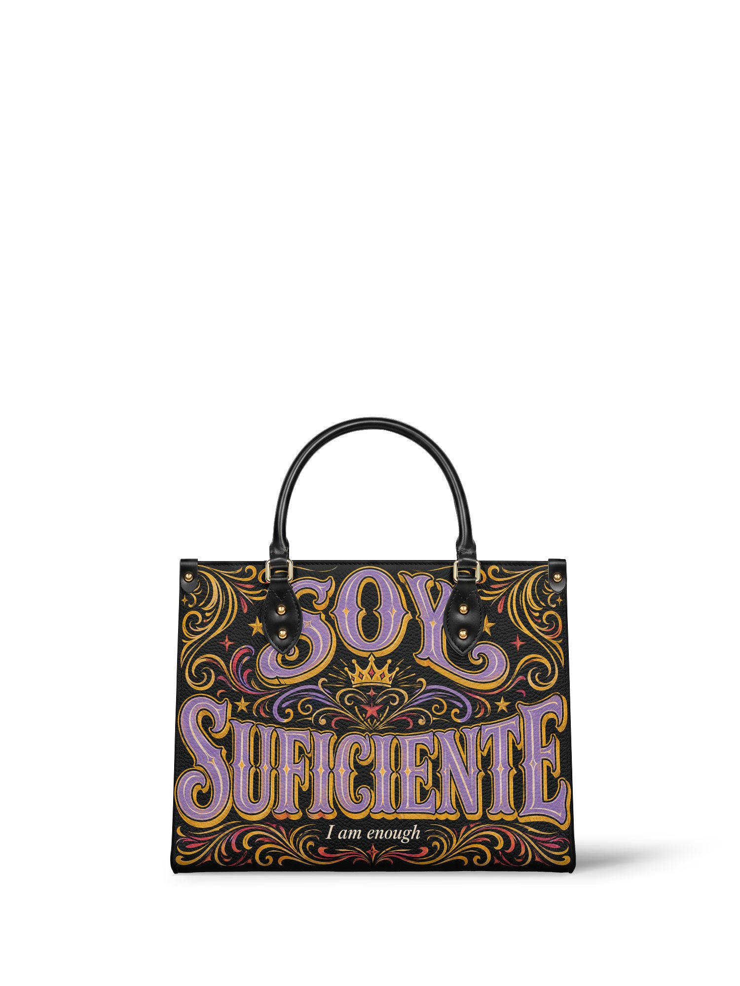 "Soy suficiente, tal y como soy" ver.2 Leather Handbag - front view | Paleta Bags